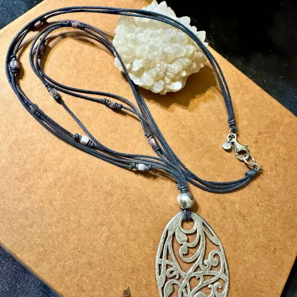 Silpada Sterling Silver Filigree Pendant Black Cotton Cord Necklace N1805 - Picture 2 of 4
